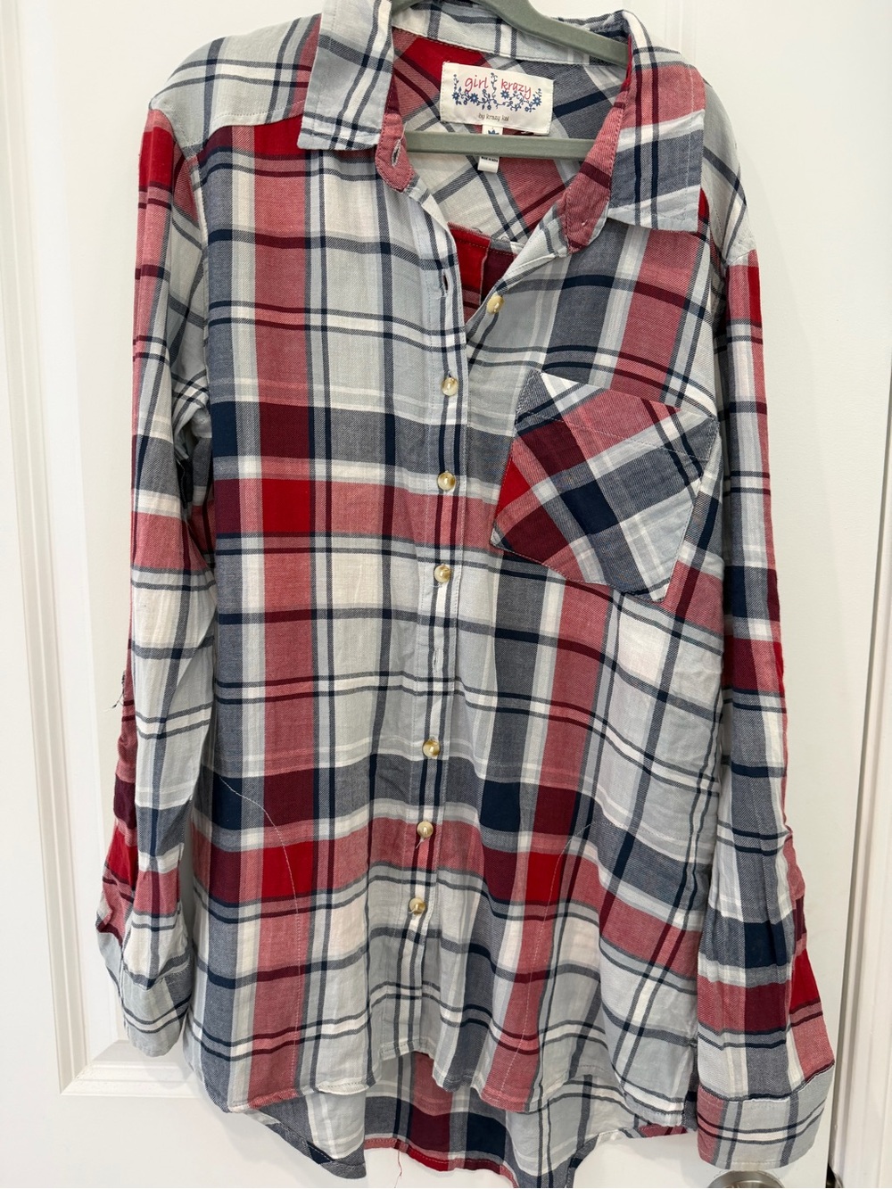 girl krazy Red Navy White Plaid Button Up dress